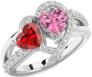 Diamond Silver Two Heart Promise Ring