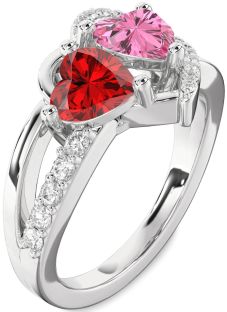 Diamond Silver Two Heart Promise Ring