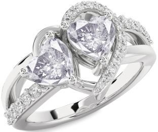 Salt & Pepper Diamond Silver Two Heart Ring