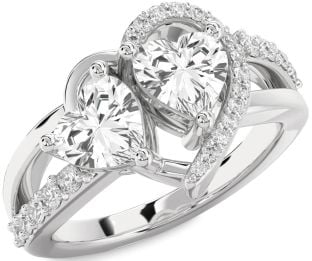 Diamond White Sapphire Silver Two Heart Ring