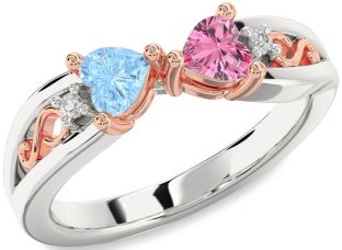 Diamond Silver & 10K Rose Gold Infinity Two Heart Promise Ring