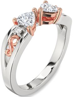 Diamond Silver & 10K Rose Gold Infinity Two Heart Ring