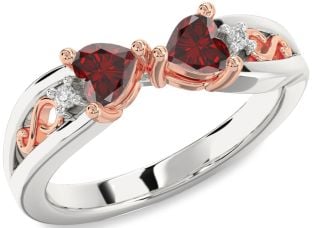 Diamond Emerald Platinum & Rose Gold Infinity Two Heart Birthstone Ring