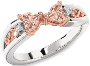 Diamond Emerald Platinum & Rose Gold Infinity Two Heart Birthstone Ring