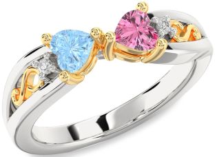 Diamond Silver & 10K gold Infinity Two Heart Promise Ring