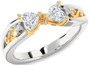 Diamond White Yellow Gold Infinity Two Heart Ring