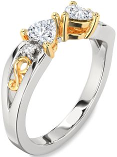 Diamond Silver & 10K gold Infinity Two Heart Ring