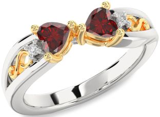 Diamond Emerald Platinum & Yellow Gold Infinity Two Heart Birthstone Ring