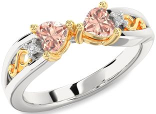 Diamond Emerald Platinum & Yellow Gold Infinity Two Heart Birthstone Ring