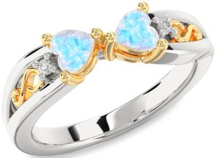 Diamond Emerald Platinum & Yellow Gold Infinity Two Heart Birthstone Ring