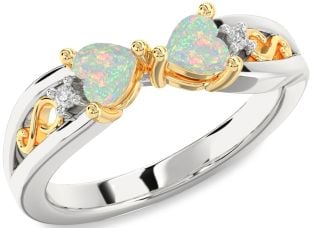 Diamond Emerald Platinum & Yellow Gold Infinity Two Heart Birthstone Ring