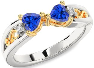 Diamond Emerald Platinum & Yellow Gold Infinity Two Heart Birthstone Ring