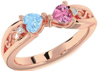 Diamond Rose Gold Silver Infinity Two Heart Promise Ring