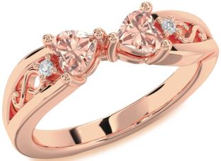 Diamond Emerald Rose Gold Infinity Two Heart Birthstone Ring