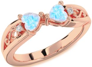 Diamond Emerald Rose Gold Infinity Two Heart Birthstone Ring