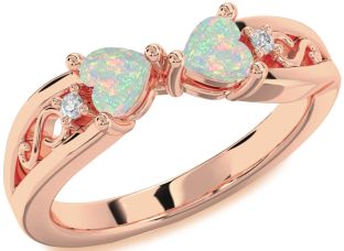 Diamond Emerald Rose Gold Infinity Two Heart Birthstone Ring