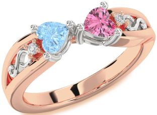 Diamond Rose Gold Silver Infinity Two Heart Promise Ring