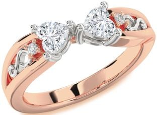 Diamond White Rose Gold Infinity Two Heart Ring