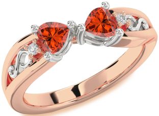 Diamond Emerald Platinum & Rose Gold Infinity Two Heart Birthstone Ring