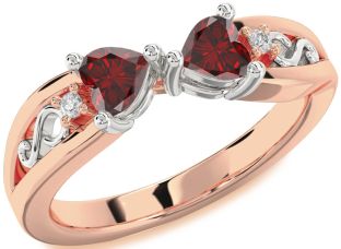 Diamond Emerald Platinum & Rose Gold Infinity Two Heart Birthstone Ring