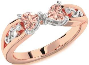 Diamond Emerald Platinum & Rose Gold Infinity Two Heart Birthstone Ring