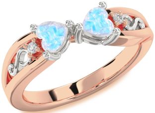 Diamond Emerald Platinum & Rose Gold Infinity Two Heart Birthstone Ring