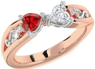 Diamond Emerald Platinum & Rose Gold Infinity Two Heart Birthstone Ring