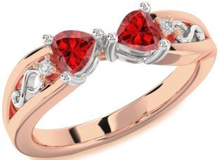 Diamond Emerald White Rose Gold Infinity Two Heart Birthstone Ring