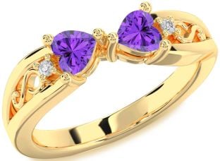 Diamond Emerald Gold Infinity Two Heart Birthstone Ring