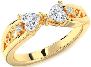 Diamond Gold Infinity Two Heart Ring