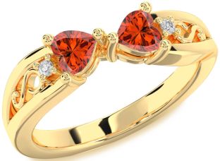 Diamond Emerald Gold Infinity Two Heart Birthstone Ring