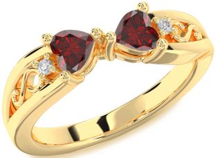 Diamond Emerald Gold Infinity Two Heart Birthstone Ring