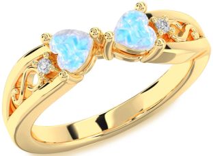 Diamond Emerald Gold Infinity Two Heart Birthstone Ring