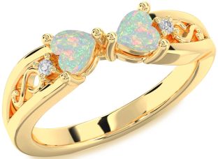 Diamond Emerald Gold Infinity Two Heart Birthstone Ring