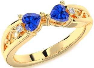 Diamond Emerald Gold Infinity Two Heart Birthstone Ring