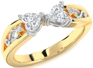 Diamond White Yellow Gold Infinity Two Heart Ring
