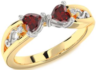 Diamond Emerald Platinum & Yellow Gold Infinity Two Heart Birthstone Ring