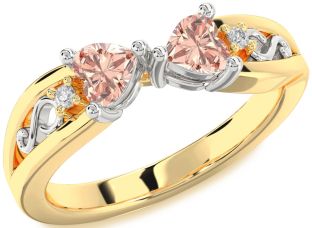 Diamond Emerald Platinum & Yellow Gold Infinity Two Heart Birthstone Ring