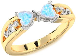 Diamond Emerald Platinum & Yellow Gold Infinity Two Heart Birthstone Ring