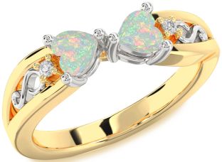 Diamond Emerald Platinum & Yellow Gold Infinity Two Heart Birthstone Ring