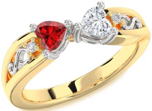 Diamond Emerald Platinum & Yellow Gold Infinity Two Heart Birthstone Ring