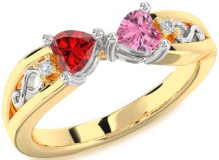 Diamond Emerald Platinum & Yellow Gold Infinity Two Heart Birthstone Ring