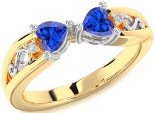 Diamond Emerald Platinum & Yellow Gold Infinity Two Heart Birthstone Ring