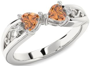 Diamond Emerald Platinum Infinity Two Heart Birthstone Ring