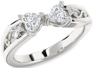 Diamond Silver Infinity Two Heart Ring