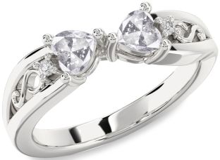 Salt & Pepper Diamond Silver Infinity Two Heart Ring