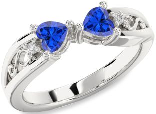 Diamond Emerald Platinum Infinity Two Heart Birthstone Ring