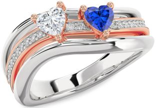 Diamond Silver & 10K Rose Gold Two Heart Promise Ring