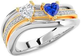 Diamond Silver & 10K gold Two Heart Promise Ring