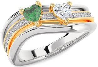 Diamond Gold Silver Two Heart Promise Ring